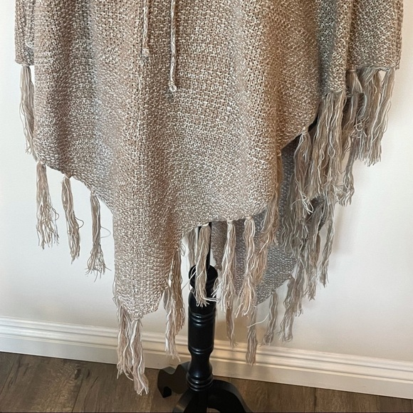 Torrid Fringe Lace Up Front V Neck Poncho Beige - Picture 4 of 8